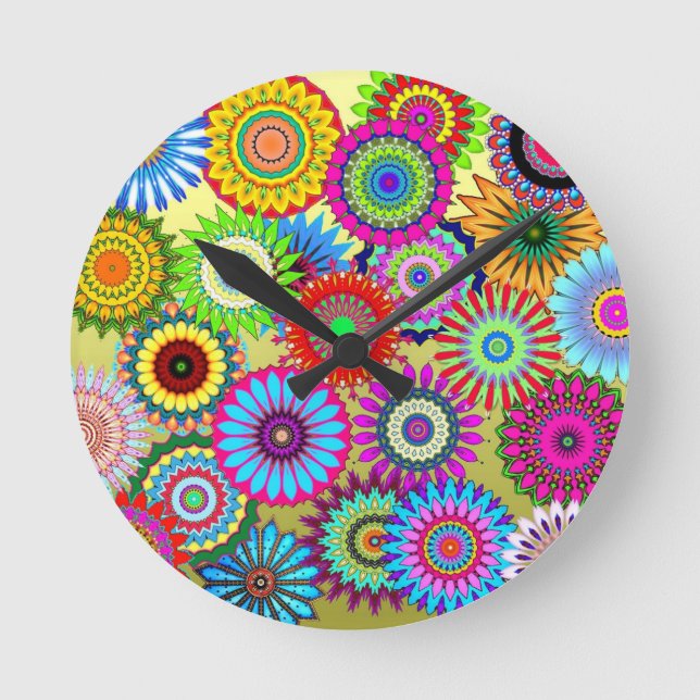 Trending Psychadelic Flower Power Print Accessory Round Clock (Front)