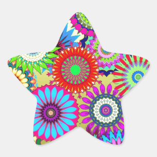 Trending Psychadelic Flower Power Print Accessory Star Sticker