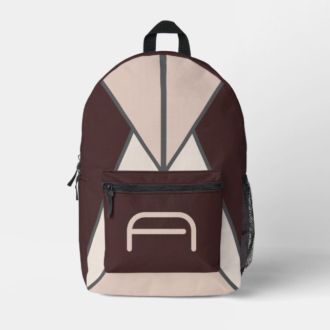 Trending Retro Plum Geometric Monogram Backpack (Front)