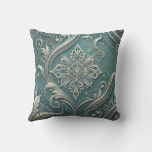 Trending Teal Intricate Floral Motif Design2 Throw Pillow