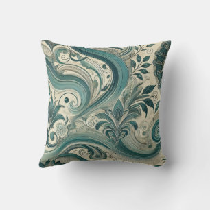 Trending Teal Intricate Floral & Swirling Pattern2 Throw Pillow