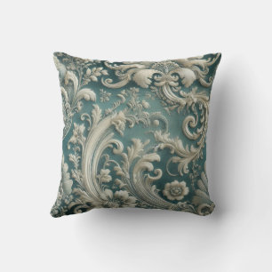 Trending Teal Intricate Floral & Swirling Pattern Throw Pillow