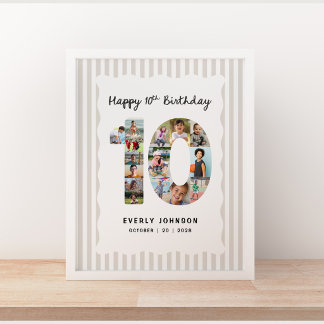 Trendy 10th Birthday Number Photo 16x20in Collage  Poster