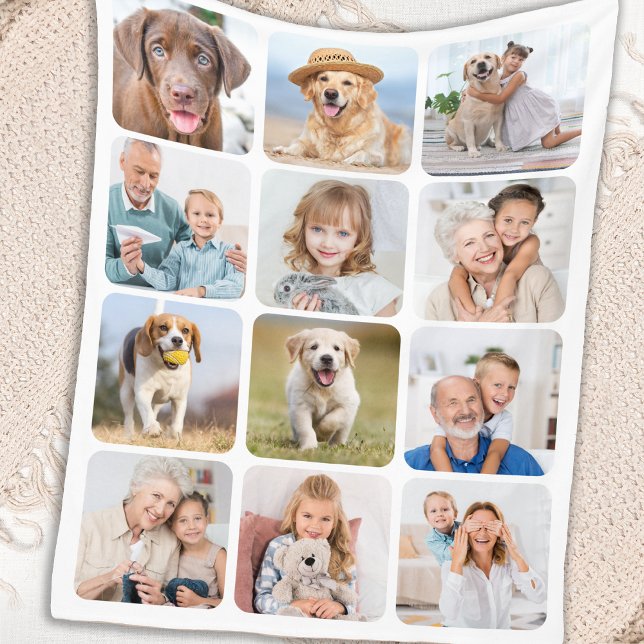 Trendy 12 Photo Collage Personalized Pictures Fleece Blanket (Creator Uploaded)