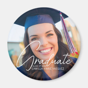 Trendy 2023 Graduation Photo White Script Custom Magnet