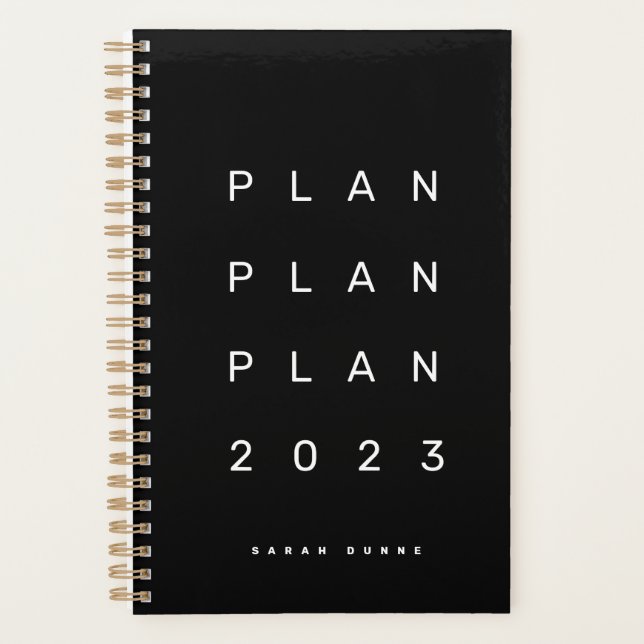 Trendy 2023 Modern Black Monthly Weekly Non Dated Planner (Front)