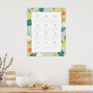 Trendy 2025 Mint Colourful Wildflower Full Calenda Poster