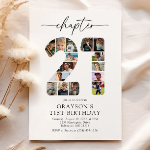 Trendy 21st Chapter Photo Birthday Invitation