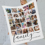 Trendy 25 Photo Collage Family Fleece Blanket<br><div class="desc">Personalized modern picture fleecy blanket featuring a plain white background that can be changed to any colour,  a family quote,  and a 25 square photo template for you to customize to your own.</div>