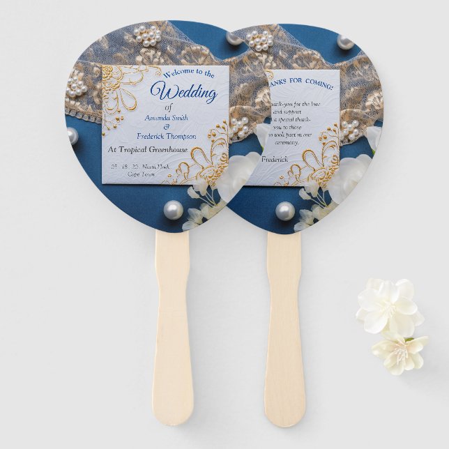 Trendy 3-D Denim Print with Costume Jewellery Hand Fan (Front and Back)