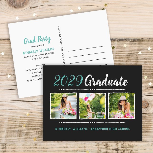 Trendy 3 Photo Collage Graduation Party Invitation (Créateur téléchargé)