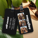 Trendy 3 Photos and Chunky Name - Black Luggage Tag<br><div class="desc">Use 3 square photos to create a unique and personal gift. A simple black background with three photos and name. If you need to adjust the pictures,  click on the customize tool to make changes.</div>