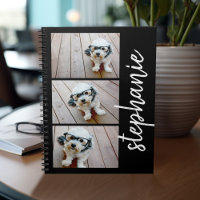 Trendy 3 Photos black & white modern script name