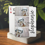 Trendy 3 Photos black & white modern script name Playing Cards<br><div class="desc">Custom playing cards with a photo are a unique way to personalize a classic deck, transforming it into a memorable keepsake or gift. Featuring a cherished image—such as a family portrait, a pet, or a special moment—these cards blend functionality with sentimentality. Printed on high-quality stock, they maintain the feel of...</div>