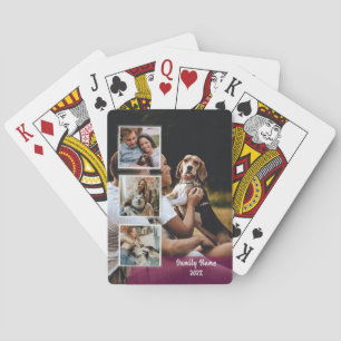 Trendy 4 Photo Collage Family Name Black Poker Car Playing Cards