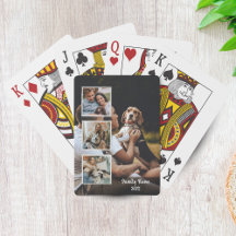 Trendy 4 Photo Collage Family Name Black Poker Car