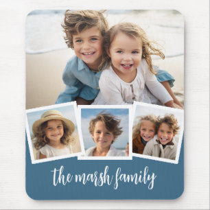 Trendy 4 Photo Collage Script Name Mouse Pad