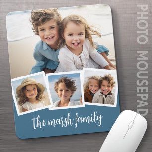 Trendy 4 Photo Collage Script Name Mouse Pad