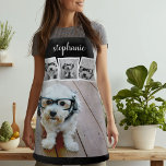 Trendy 4 Photo Collage Script Name White Black Apron<br><div class="desc">Use four square photos to create a unique and personal gift. Or you can keep the hipster puppy and make a trendy keepsake. If you need to adjust the pictures,  click on the customize tool to make changes.</div>