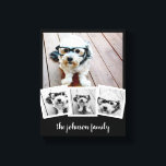 Trendy 4 Photo Collage Script Name White Black Can Canvas Print<br><div class="desc">Use your photos without frames on this one! Add your favourite pictures and snapshots to this strip for a fun memory keeper. An artistic way to display your best photo sharing pics.</div>