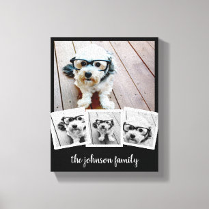 Trendy 4 Photo Collage Script Name White Black Can Canvas Print