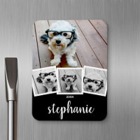 Trendy 4 Photo Collage Script Name White Black