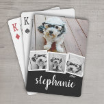 Trendy 4 Photo Collage Script Name White Black Playing Cards<br><div class="desc">Add your favourite pics to this fun template. You can use square photos or any photos for this grid.</div>