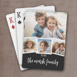 Trendy 4 Photo Collage Script Name White Black Playing Cards<br><div class="desc">Use four square photos to create a unique and personal gift. Or you can keep the hipster puppy and make a trendy keepsake. If you need to adjust the pictures,  click on the customize tool to make changes.</div>