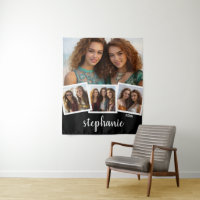 Trendy 4 Photo Collage Script Name White Black