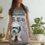 Trendy 4 Photo Collage Script Name White Grey Apron<br><div class="desc">Use four square photos to create a unique and personal gift. Or you can keep the hipster puppy and make a trendy keepsake. If you need to adjust the pictures,  click on the customize tool to make changes.</div>