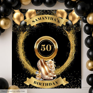 Trendy 50th Birthday Tapestry Balloon Gold Heels