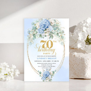 Trendy 70th Birthday Pastel Blue Floral Invitation