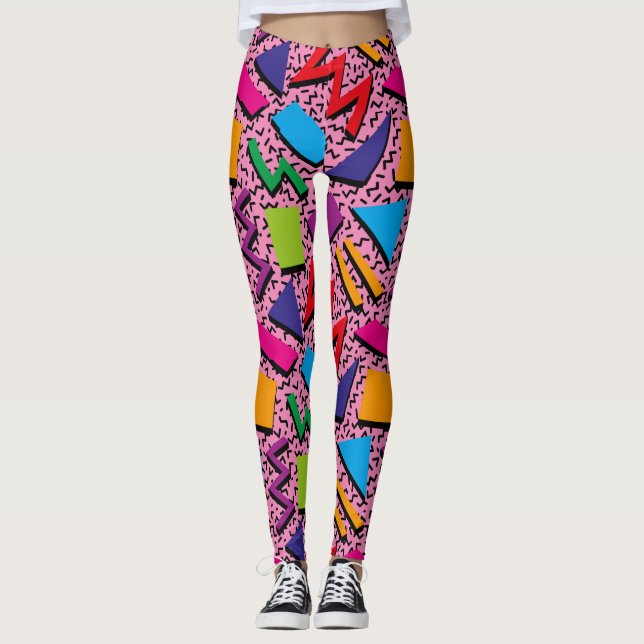 Trendy 80s Pattern Colourful Pink Leggings (Front)