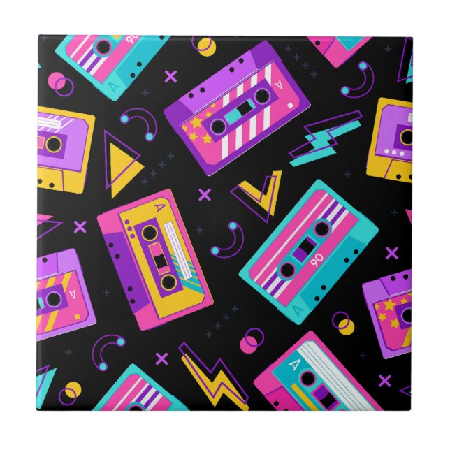 Trendy 80s Retro Cassette Pattern  Tile (Front)