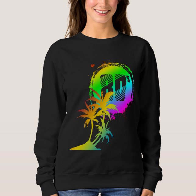 trendy 80's sunset palm trees sweatshirt (Front)
