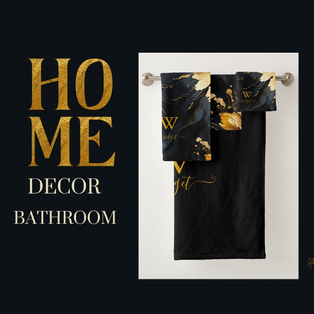 trendy abstract black gold marble bath towel set (Creator Uploaded)