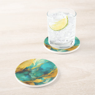 Trendy Abstract Blue and Gold  Coaster