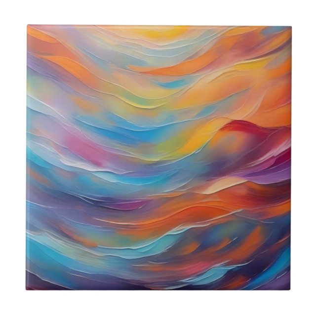 Trendy Abstract Bright Blue yellow Pattern   Tile (Front)