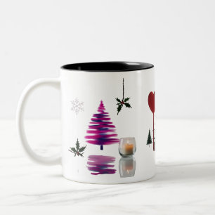 Trendy Abstract Brush Stroke Christmas Tree  Two-Tone Coffee Mug