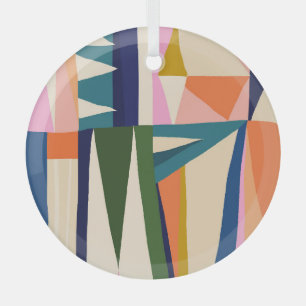 Trendy Abstract: Colourful Hand Drawn. Glass Ornament