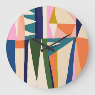 Trendy Abstract: Colourful Hand Drawn. Large Clock