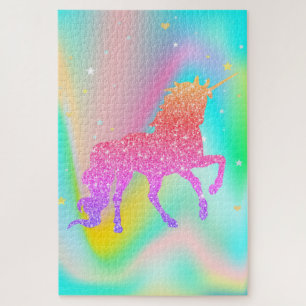 Trendy Abstract Colourful Stars Glitter Unicorn Jigsaw Puzzle