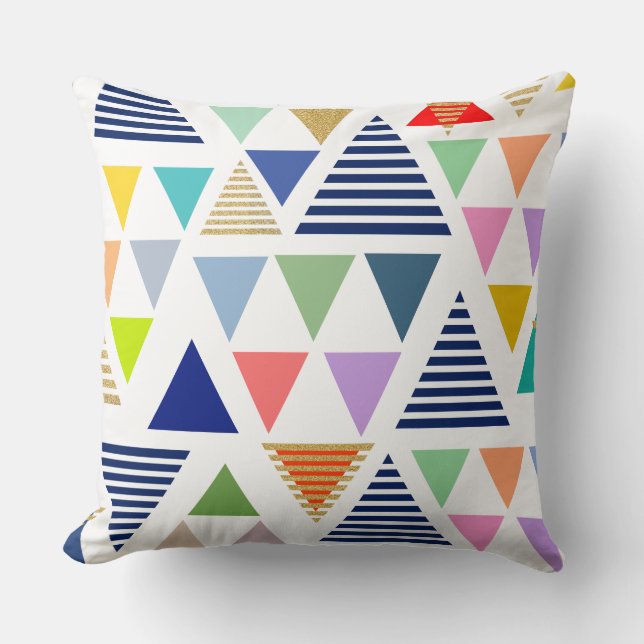 Trendy Abstract Colourful Triangles Pattern Throw Pillow (Front)