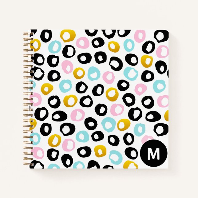 Trendy Abstract Dots Pattern Monogram Notebook (Front)