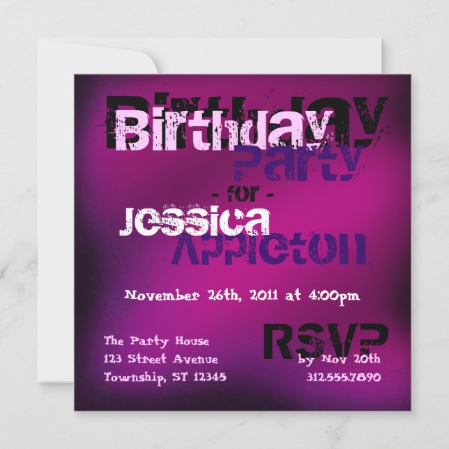 Trendy Abstract Fuchsia & Violet Birthday Invites (Front)
