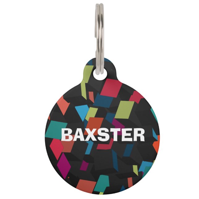 Trendy Abstract Geometric Cube Pattern Custom Pet Tag (Front)