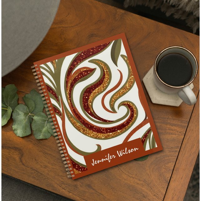 Trendy abstract glitter terracotta green script planner (Trendy abstract glitter terracotta green script planner)