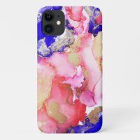 Trendy Abstract Liquid Swirls Purple Pink Gold