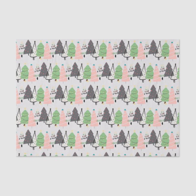 Trendy Abstract Modern Christmas Trees Pattern Tissue Paper (Front)