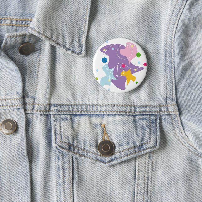 Trendy abstract pattern in purple and blue colours 2 inch round button (In Situ)